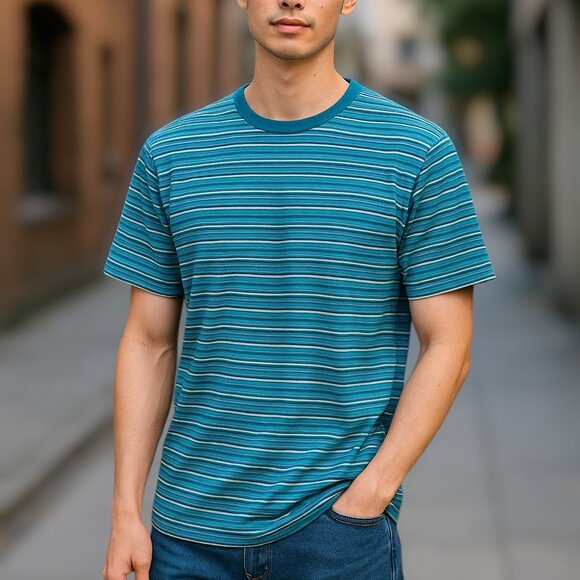 2 for/$25 The Rail Cotton Striped Tee Shirt Blue Black Teal Blue White Size XXL - Picture 5 of 8
